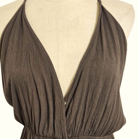 Lulu's Brown Green Halter Short Shorts Romper - Picture 2 of 8